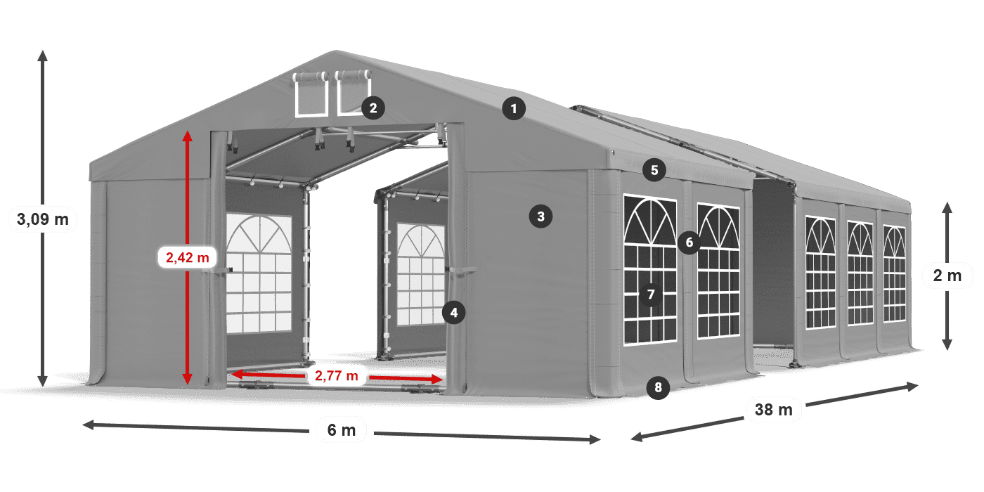 Dach: FR 620 PVC Ściany: SD 500 PVC 2m legenda