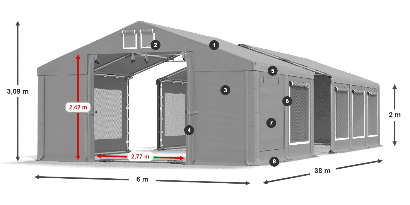 Dach: FR 620 PVC Ściany: SD 500 PVC 2m legenda
