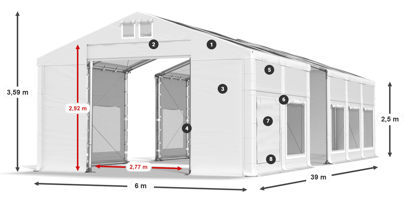 Dach: MS T 580 PVC Ściany: SD M 500 PVC 2,5m legenda