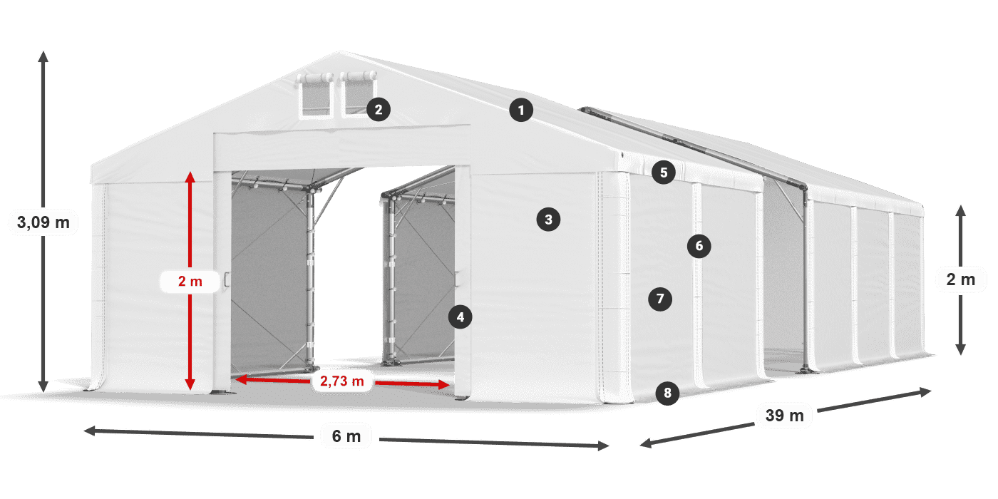 Dach: MS 580 PVC Ściany: FR M 620 PVC 2m legenda