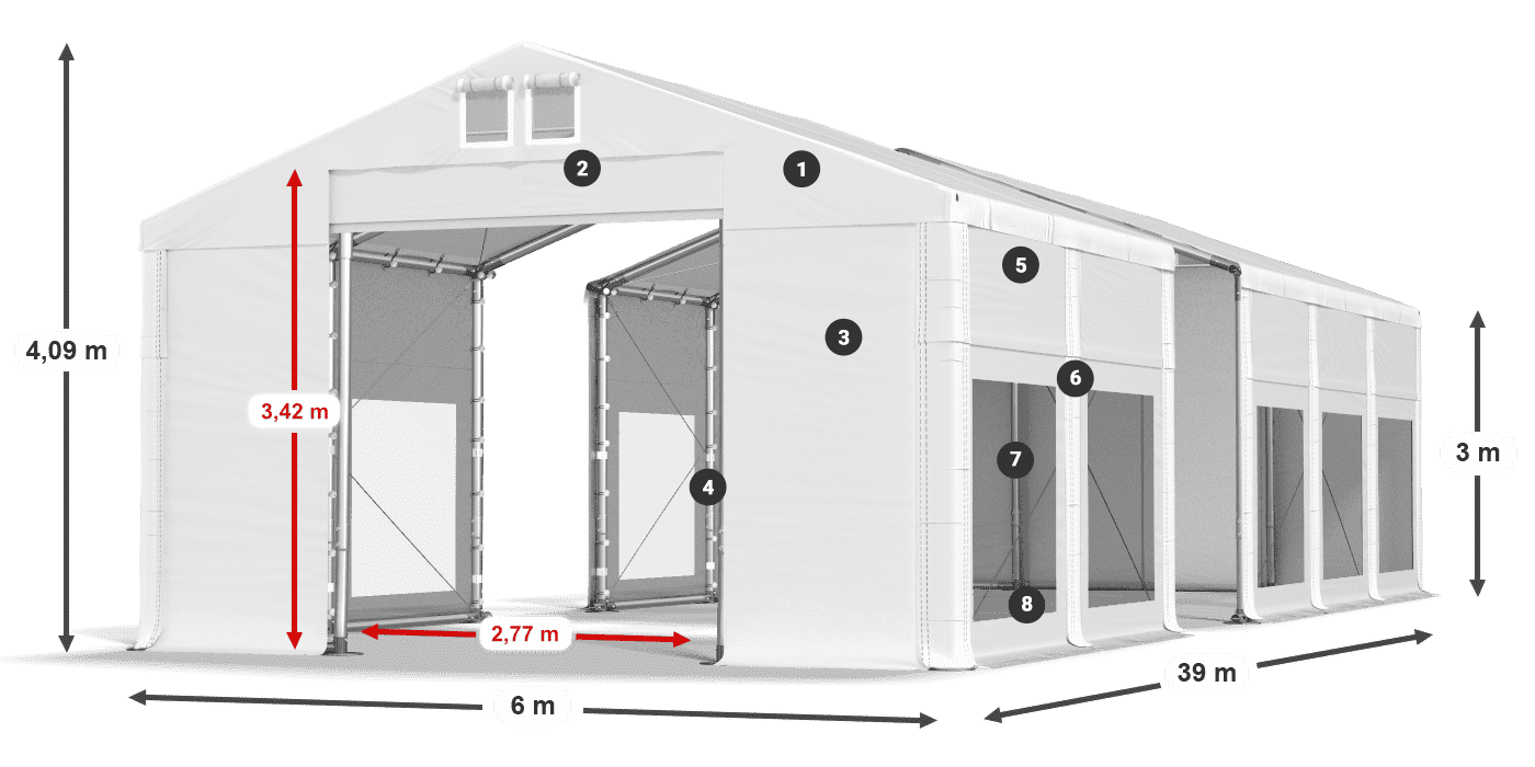 Dach: FR 620 PVC Ściany: MS 580 PVC 3m legenda