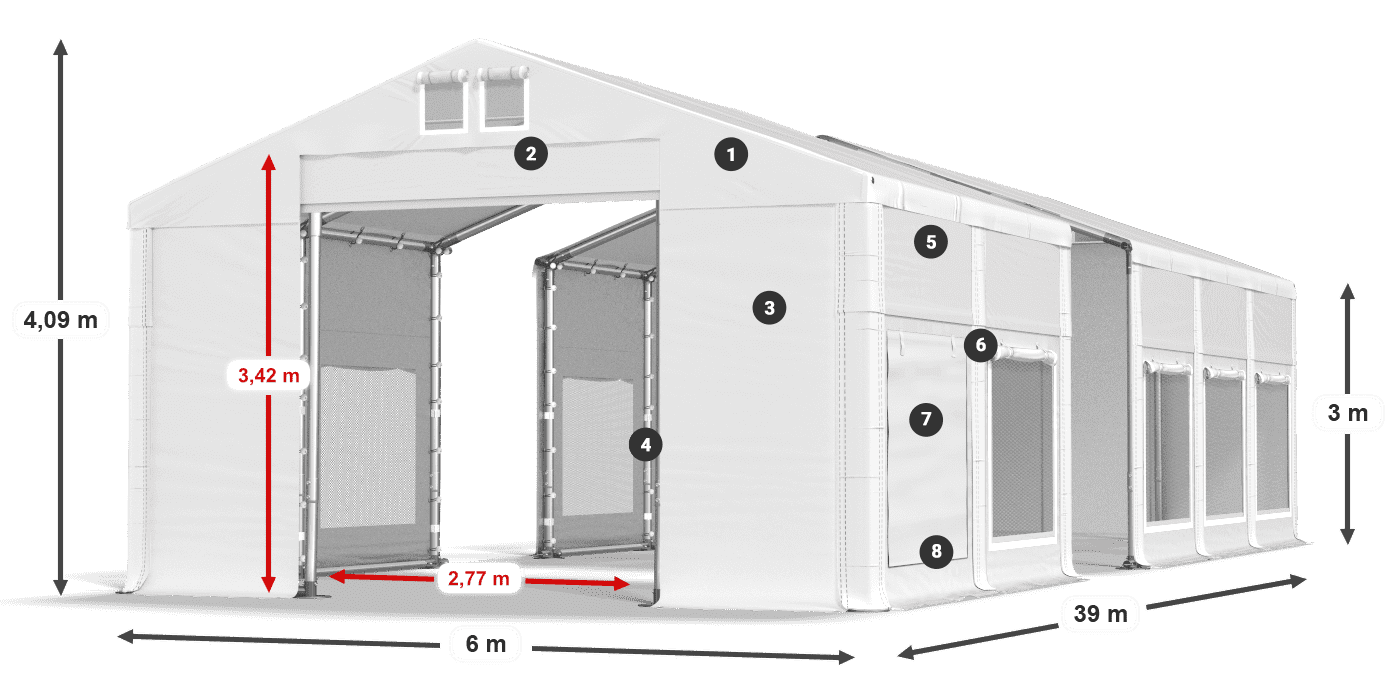Dach: FR 620 PVC Ściany: SD 500 PVC 3m legenda