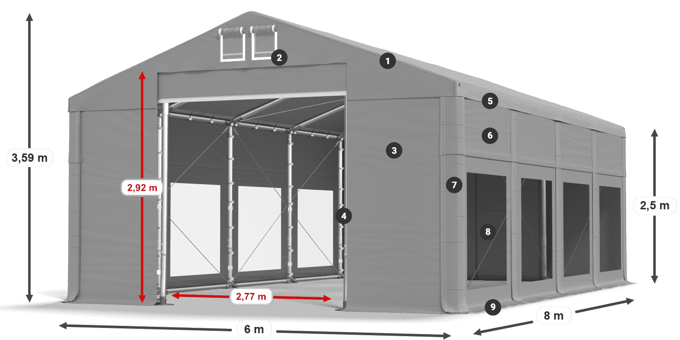 Dach: FR 620 PVC Ściany: MS 580 PVC 2.5m legenda