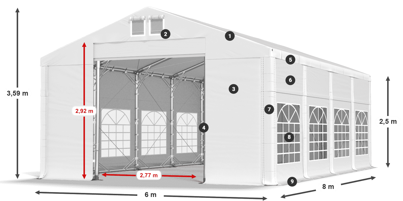 Dach: FR 620 PVC Ściany: SD 500 PVC 2.5m legenda