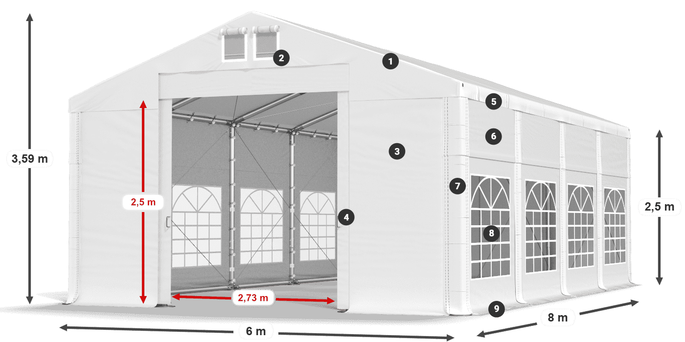 Dach: FR 620 PVC Ściany: SD 500 PVC 2.5m legenda