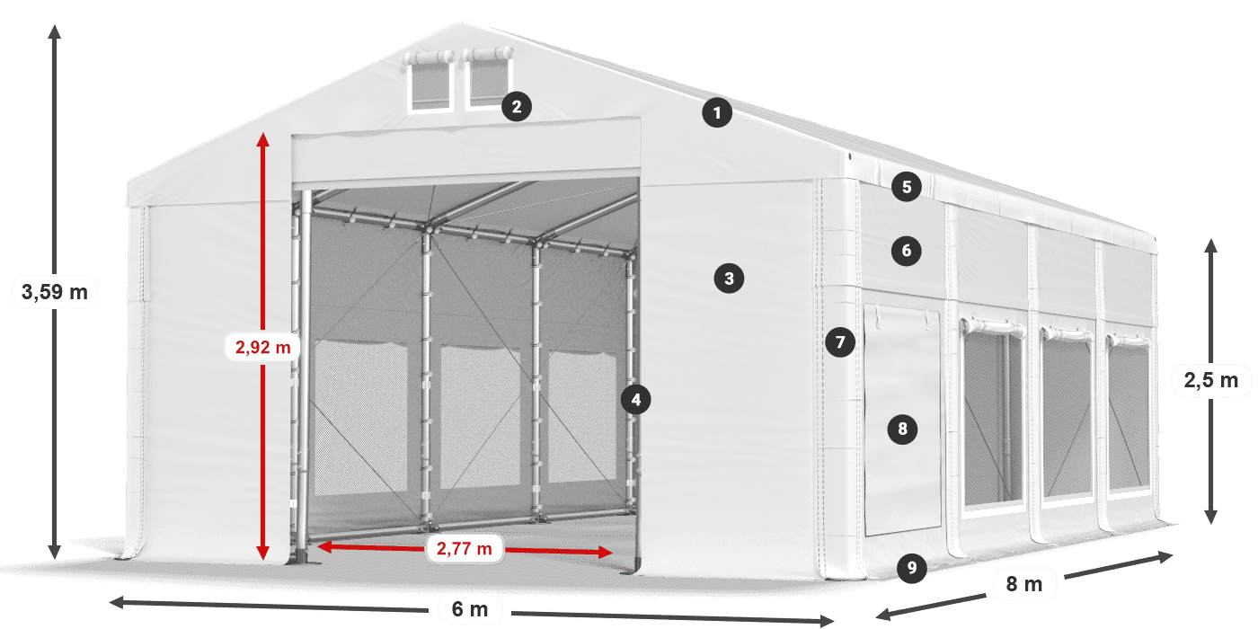 Dach: FR 620 PVC Ściany: SD 500 PVC 2.5m legenda