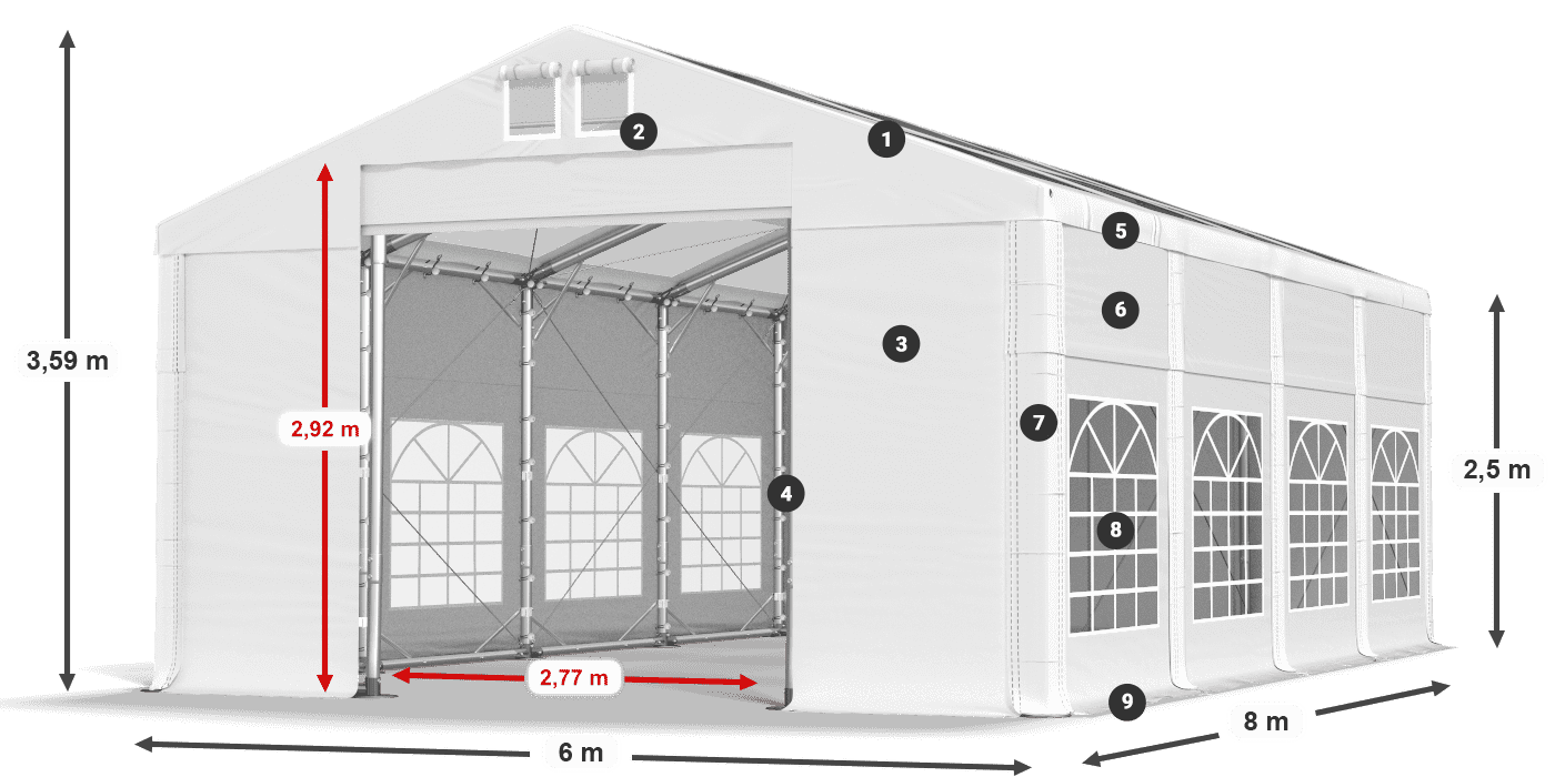 Dach: MS T 580 PVC Ściany: FR 620 PVC 2.5m legenda