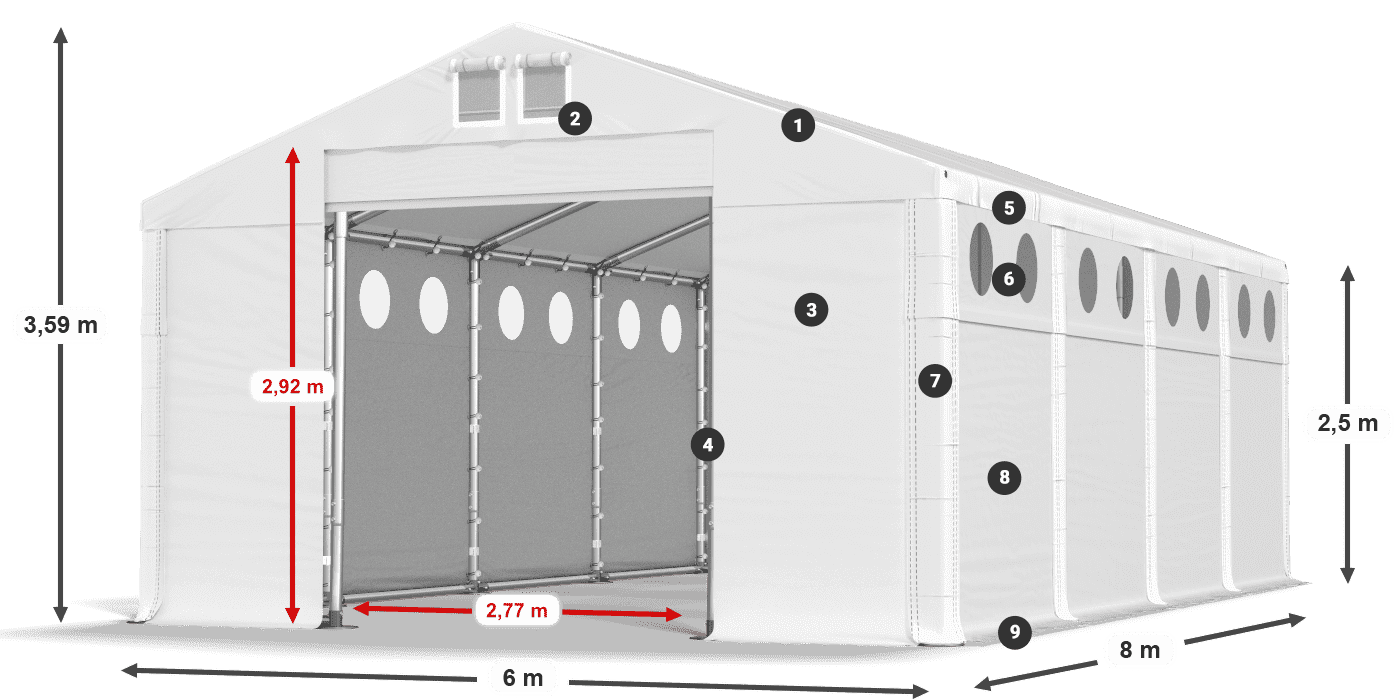 Dach: MS 580 PVC Ściany: FR O 620 PVC 2.5m legenda