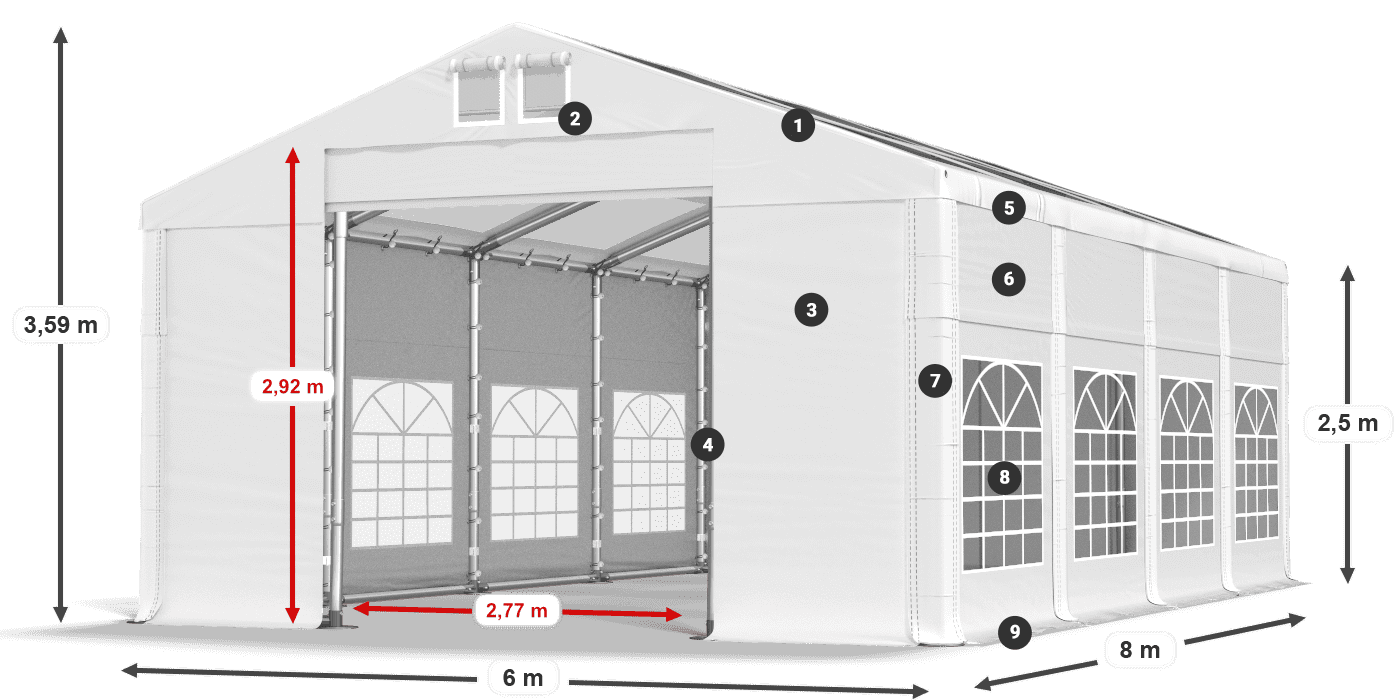 Dach: MS T 580 PVC Ściany: FR 620 PVC 2.5m legenda