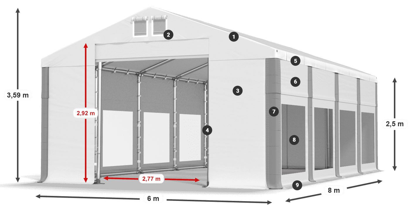 Dach: MS 580 PVC Ściany: MS 580 PVC 2.5m legenda