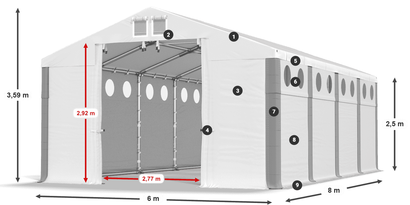 Dach: MS 580 PVC Ściany: SD O 500 PVC 2.5m legenda