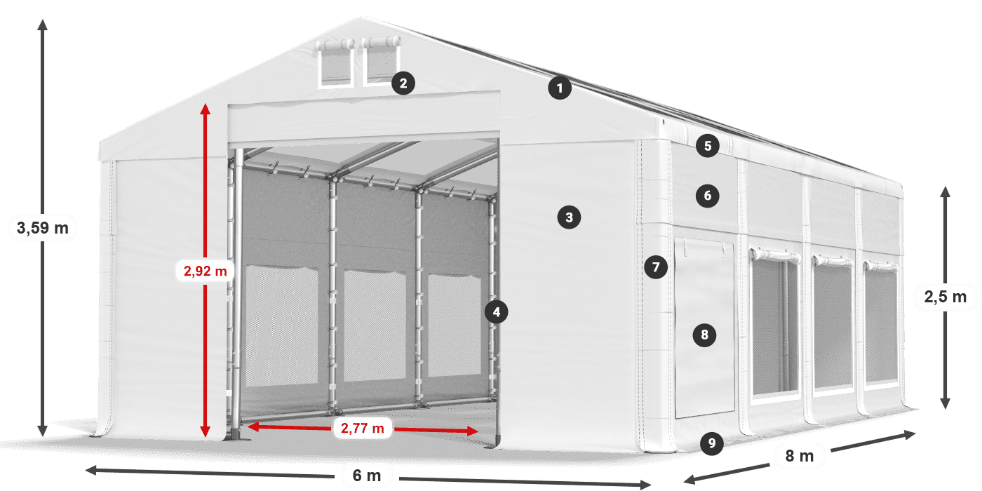 Dach: MS T 580 PVC Ściany: SD M 500 PVC 2,5m legenda