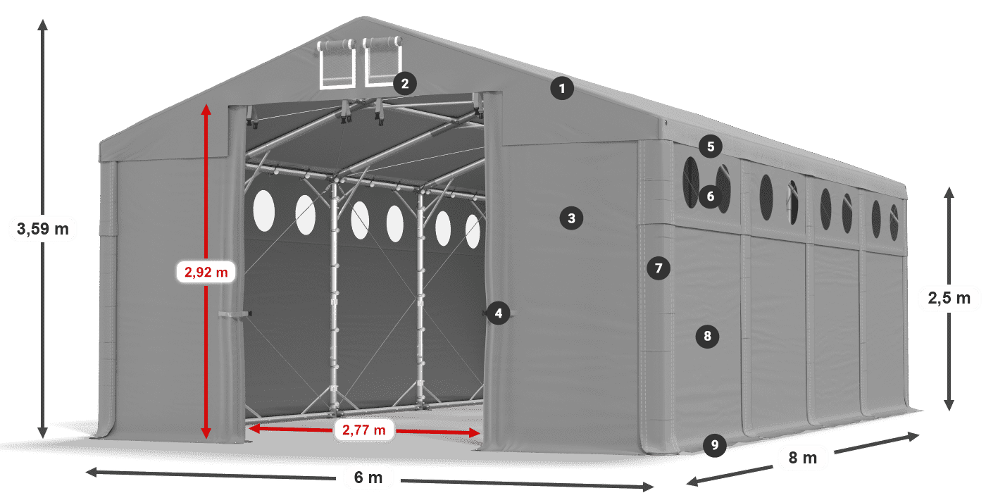 Dach: SD 560 PVC Ściany: MS O 580 PVC legenda 2.5m