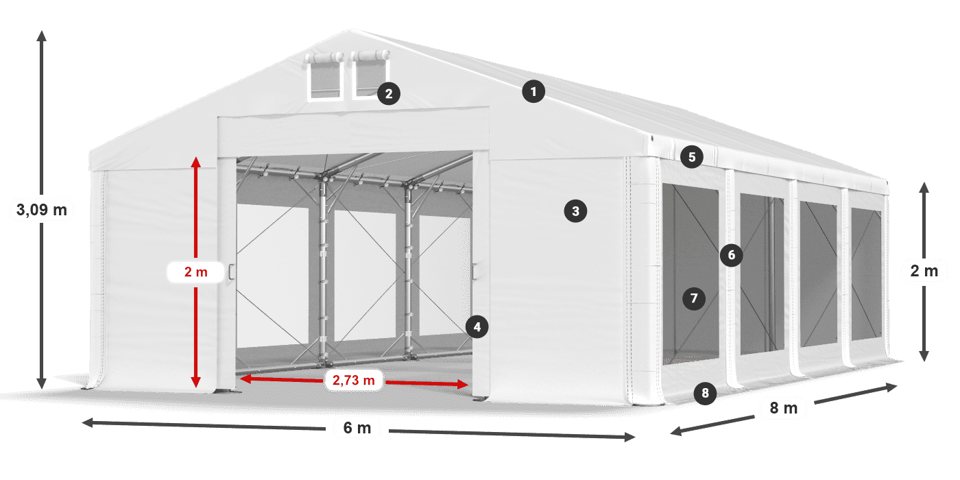 Dach: FR 620 PVC Ściany: MS 580 PVC 2m legenda