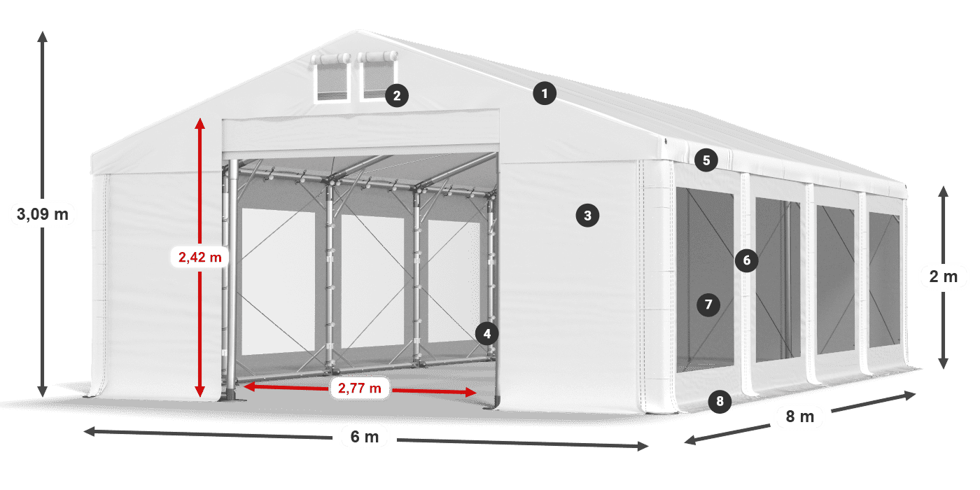 Dach: FR 620 PVC Ściany: MS 580 PVC 2m legenda