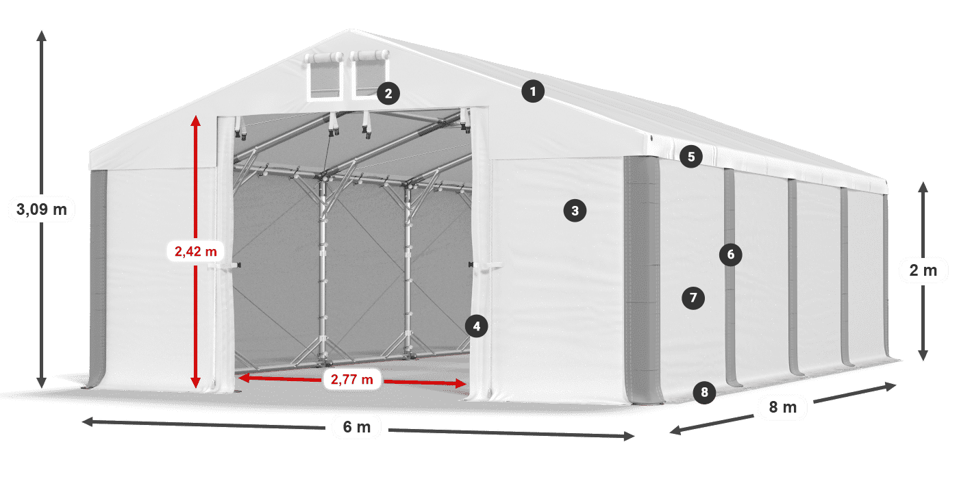 Dach: FR 620 PVC Ściany: SD 580 PVC 2m legenda