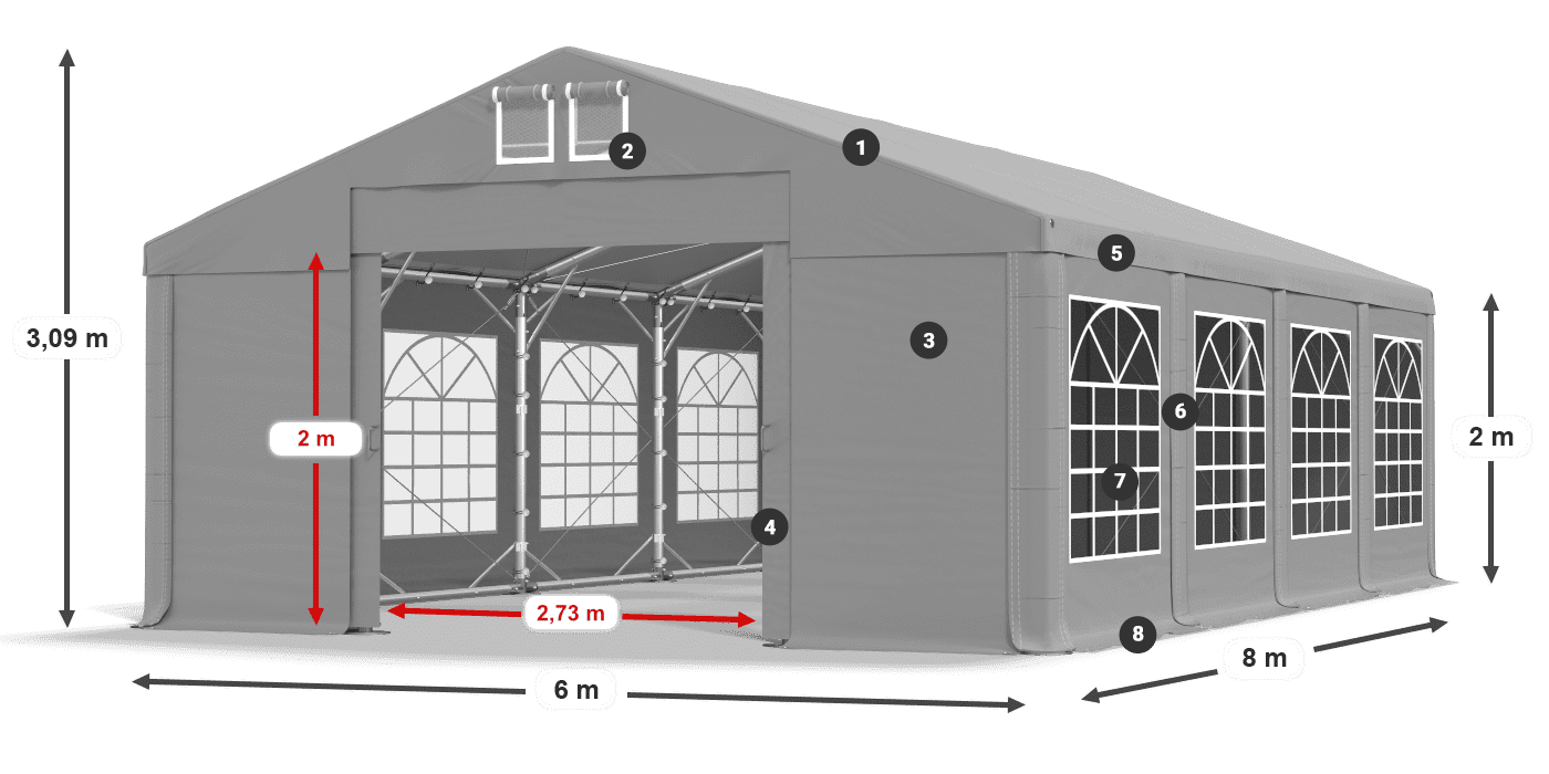 Dach: FR 620 PVC Ściany: SD 500 PVC 2m legenda