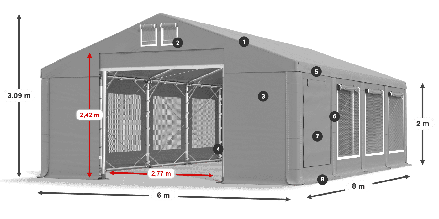 Dach: FR 620 PVC Ściany: SD 500 PVC 2m legenda