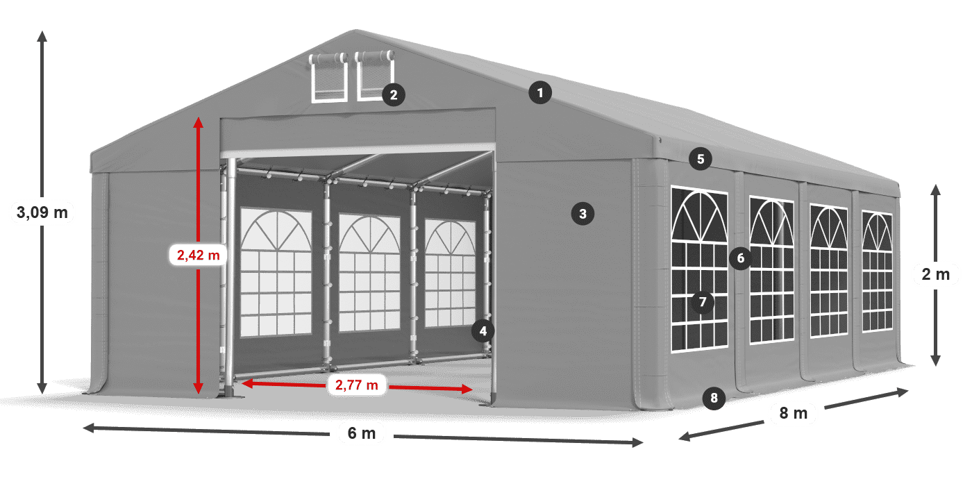 Dach: FR 620 PVC Ściany: SD 500 PVC 2m legenda