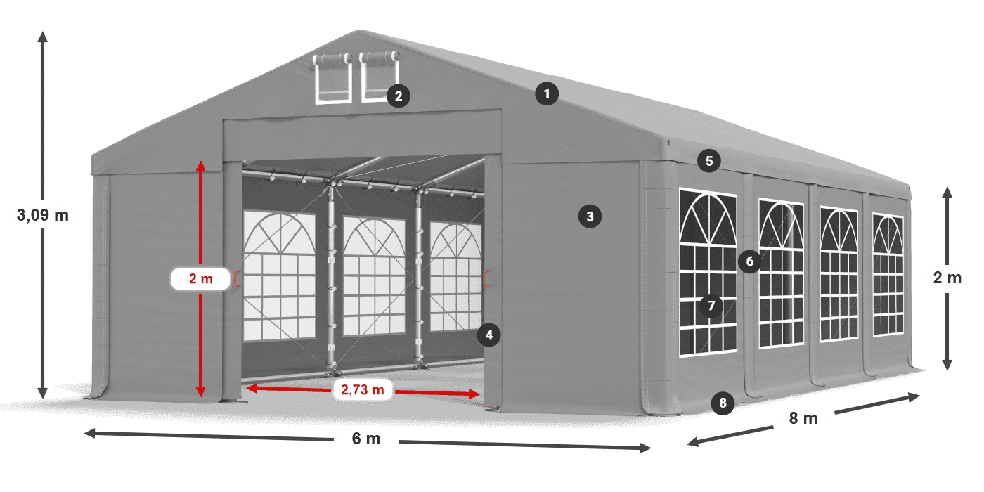 Dach: FR 620 PVC Ściany: SD 500 PVC 2m legenda