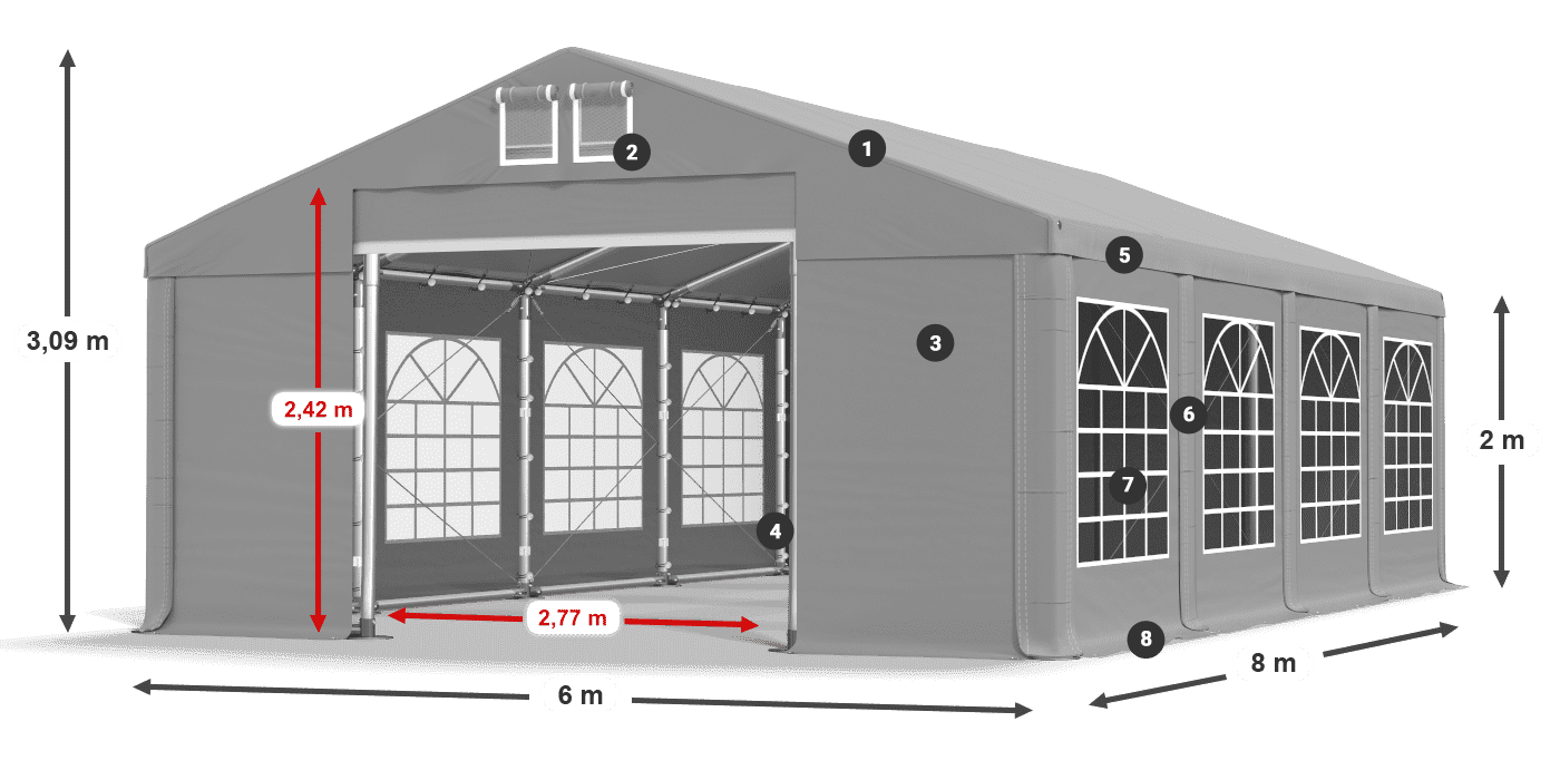 Dach: FR 620 PVC Ściany: SD 500 PVC 2m legenda