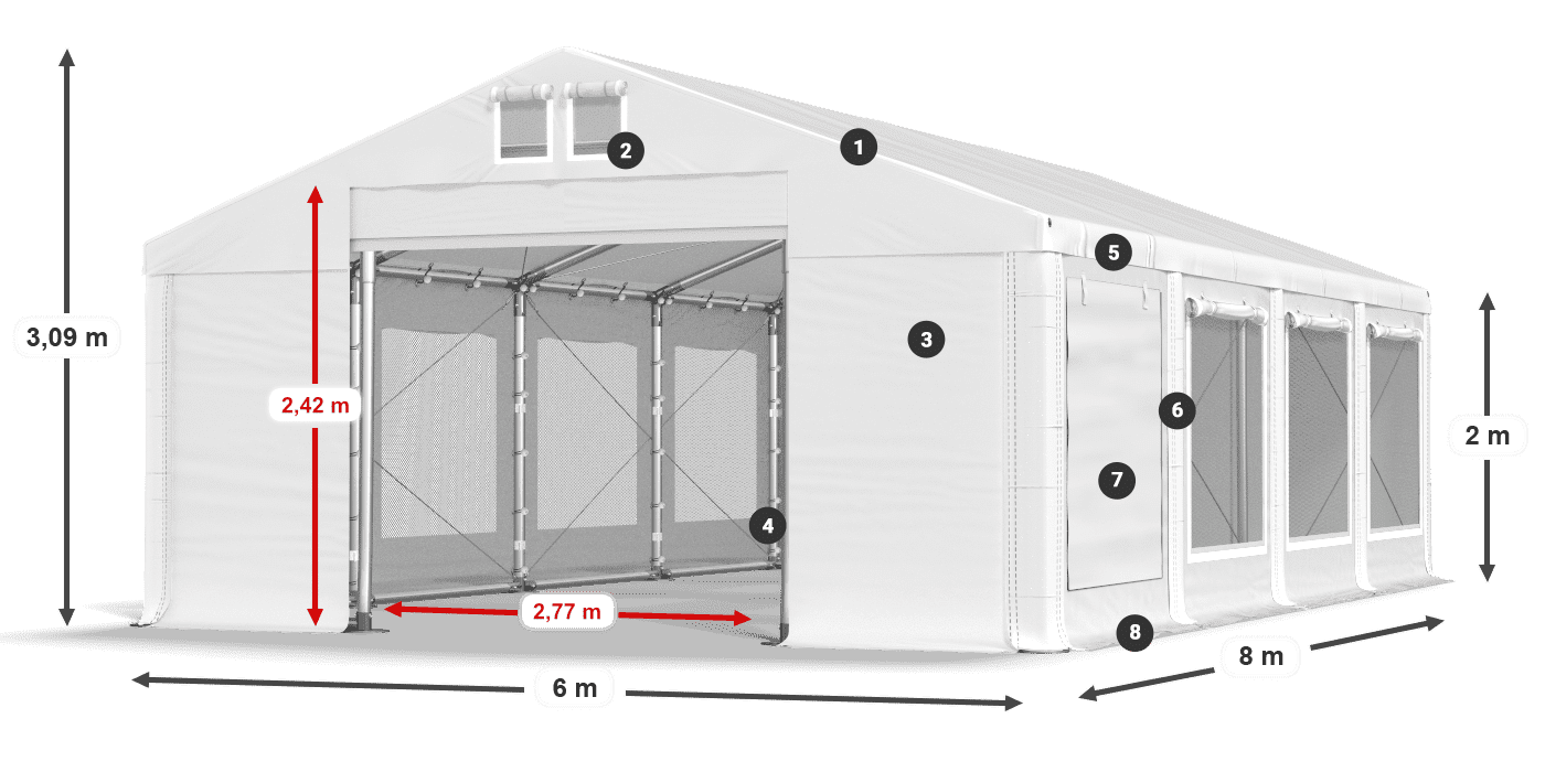 Dach: FR 620 PVC Ściany: SD 500 PVC 2m legenda