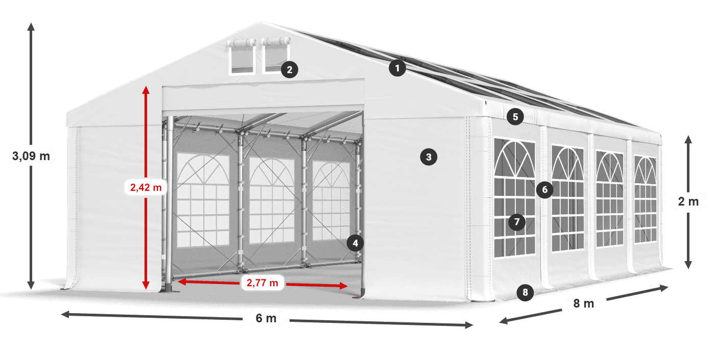Dach: MS T 580 PVC Ściany: FR 620 PVC 2m legenda