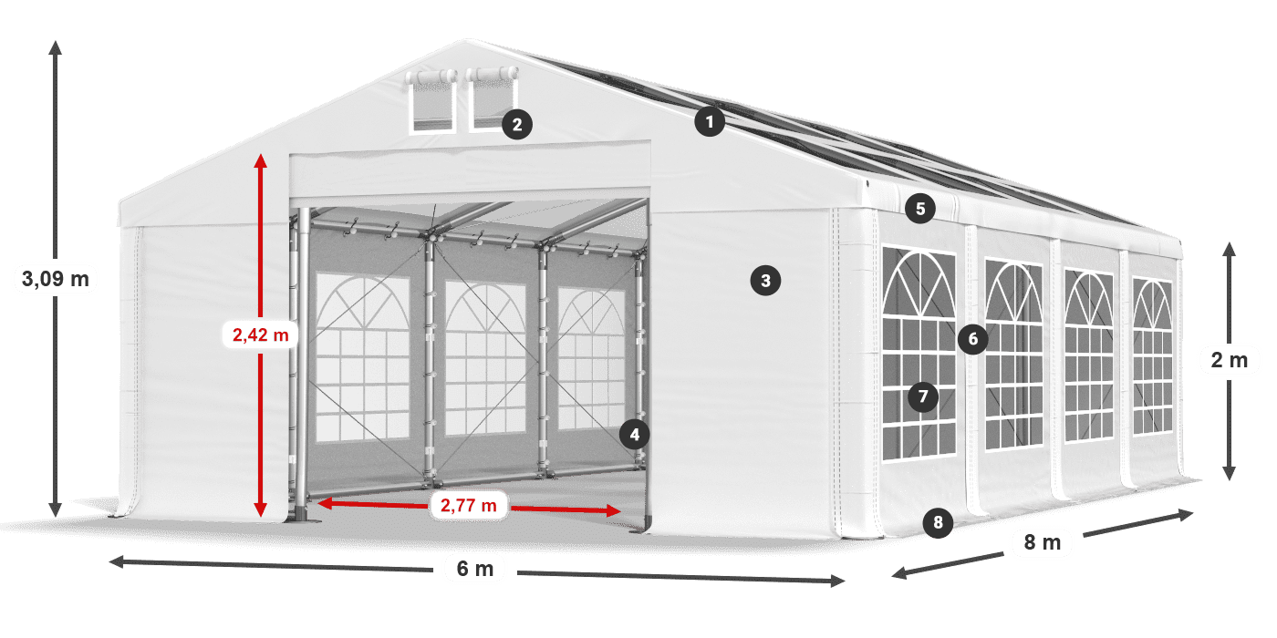 Dach: MS T 580 PVC Ściany: FR 620 PVC 2m legenda