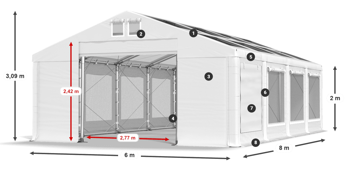 Dach: MS T 580 PVC Ściany: SDM  500 PVC 2m legenda
