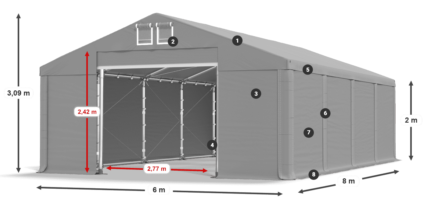Dach: SD 560 PVC Ściany: FR 620 PVC legenda 2m