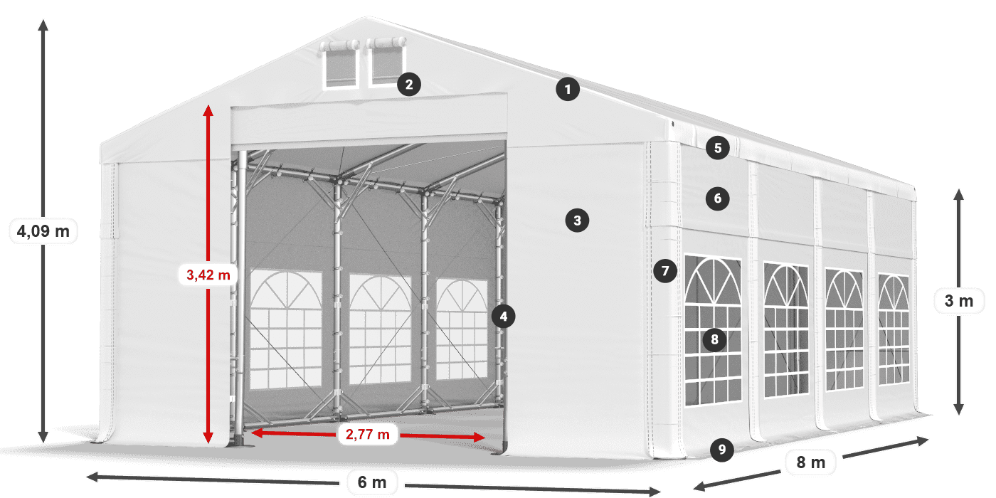 Dach: FR 620 PVC Ściany: SD 500 PVC 3m legenda