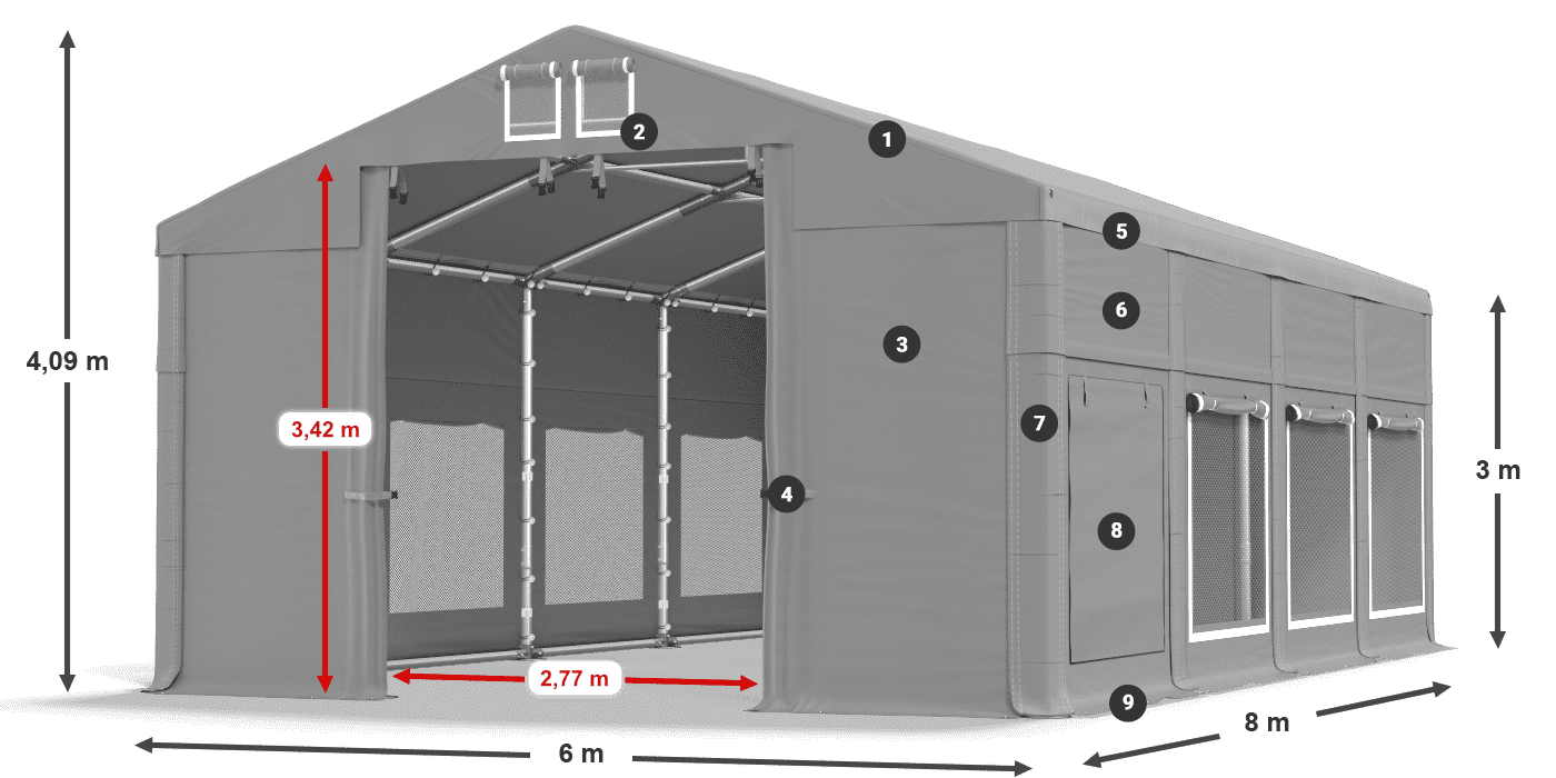 Dach: FR 620 PVC Ściany: SD 500 PVC 3m legenda