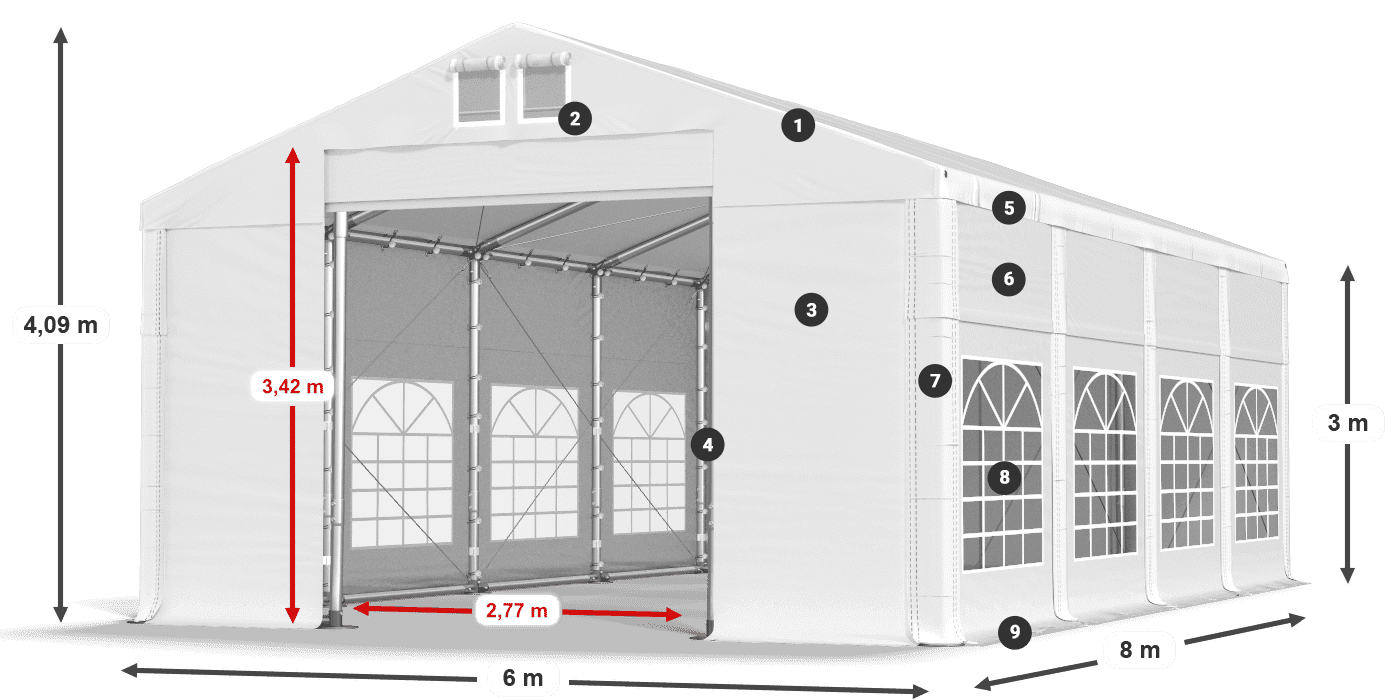 Dach: FR 620 PVC Ściany: SD 500 PVC 3m legenda