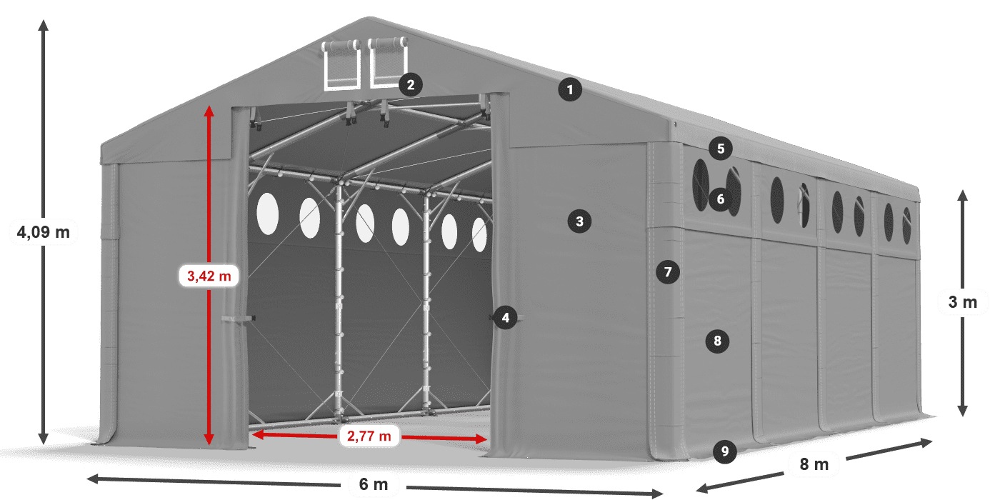 Dach: MS 580 PVC Ściany: FR O 620 PVC 3m legenda
