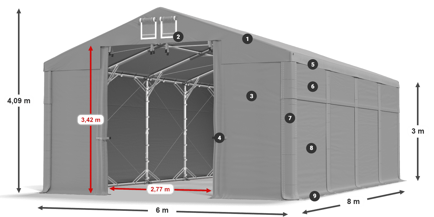 Dach: MS 580 PVC Ściany: FR 620 PVC  3m legenda