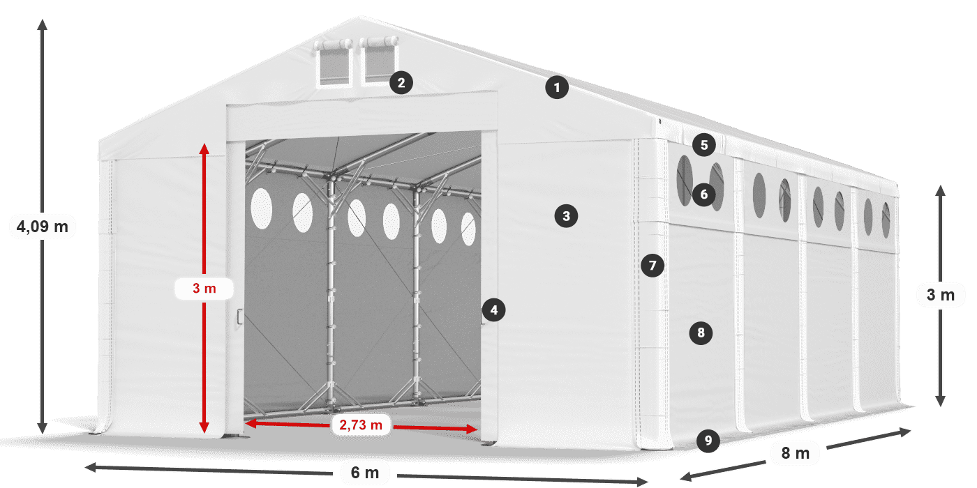 Dach: MS 580 PVC Ściany: FR O 620 PVC 3m legenda