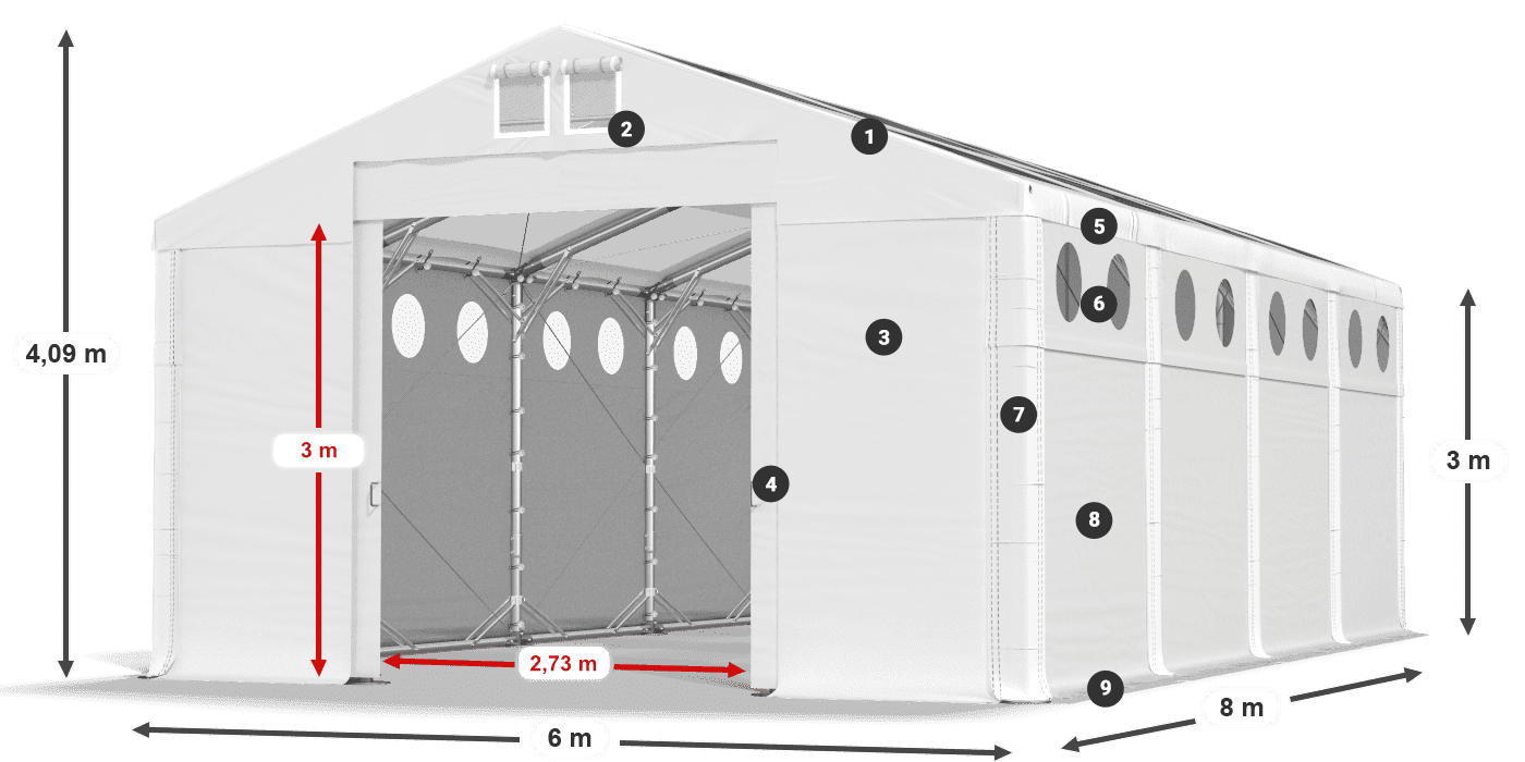 Dach: MS T 580 PVC Ściany: FR O 620 PVC 3m legenda
