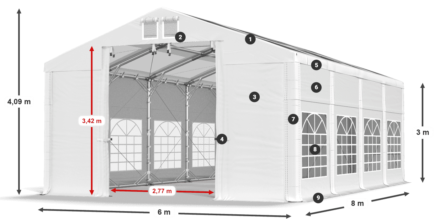 Dach: MS T 580 PVC Ściany: SD I 500 PVC 3m legenda
