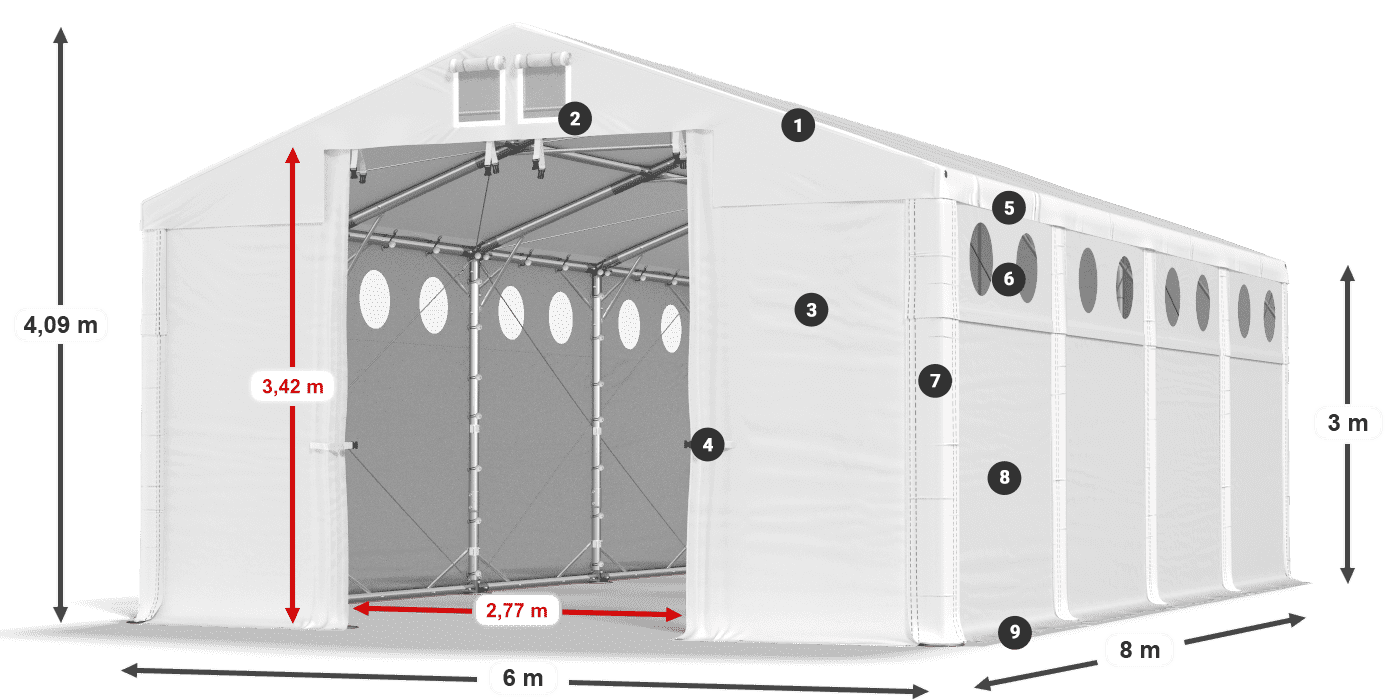 Dach: SD 560 PVC Ściany: FR O 620 PVC legenda 3m