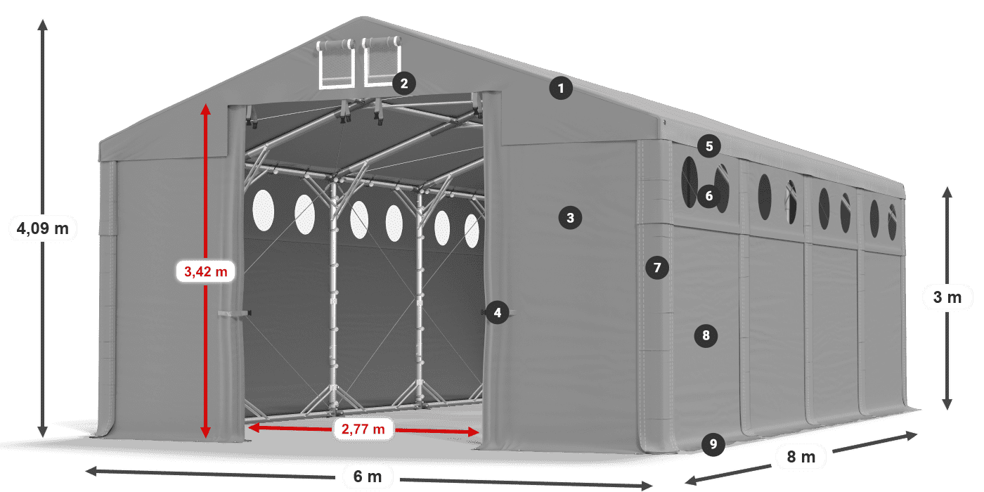 Dach: SD 560 PVC Ściany: FR O 620 PVC legenda 3m