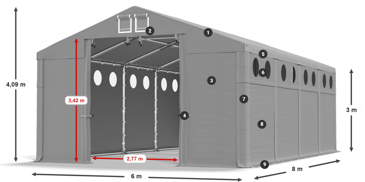 Dach: SD 560 PVC Ściany: FR O 620 PVC legenda 3m