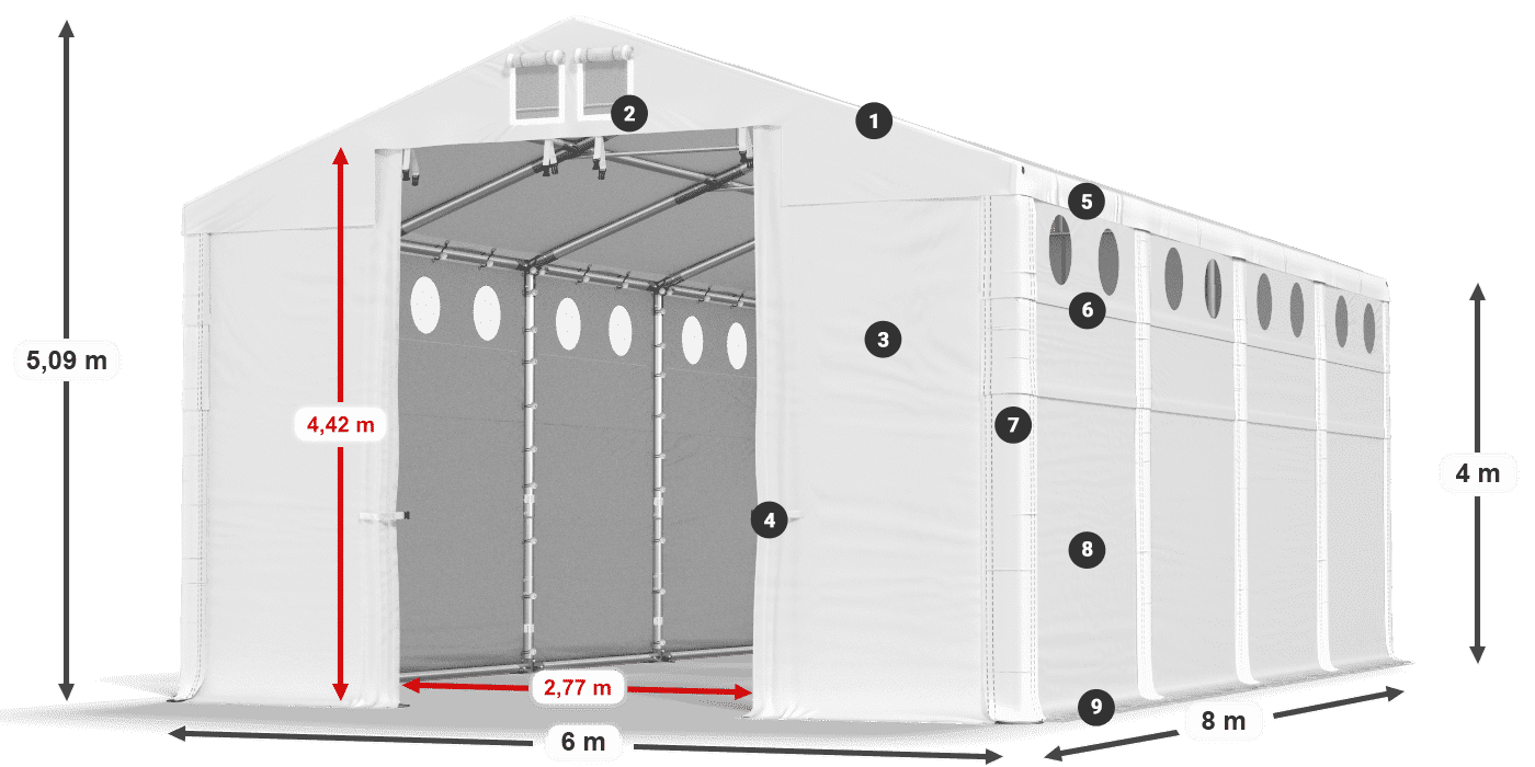 Dach: MS 580 PVC Ściany: FR O 620 PVC 4m legenda