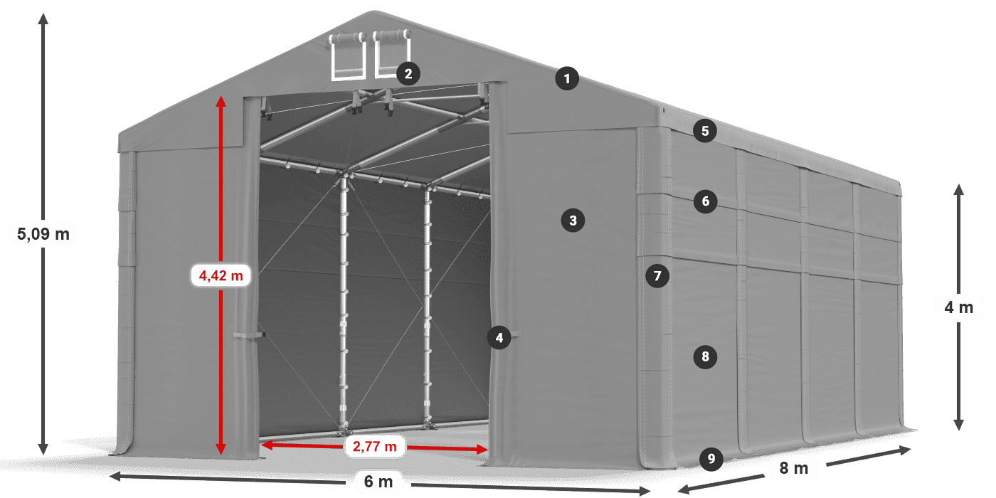 Dach: MS 580 PVC Ściany: FR 620 PVC 4m legenda