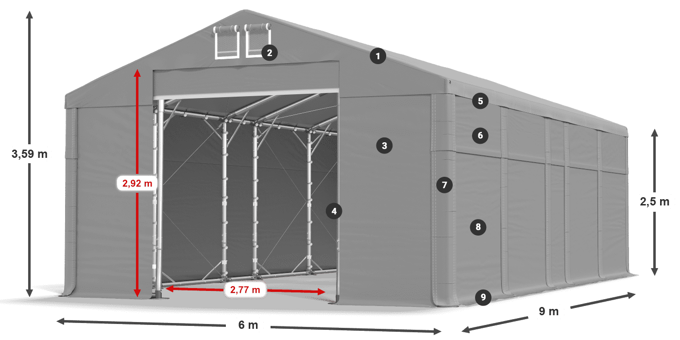 Dach: FR 620 PVC Ściany: MS 580 PVC 2.5m legenda