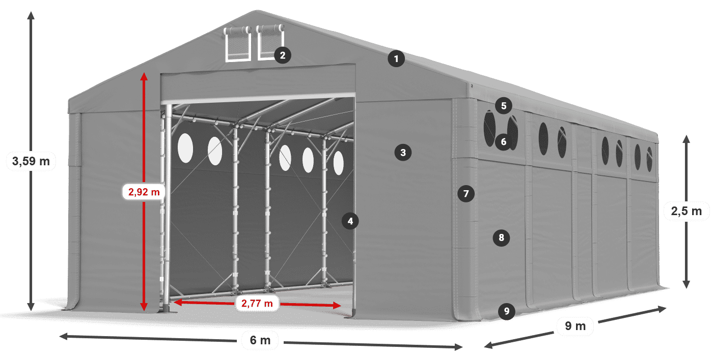 Dach: FR 620 PVC Ściany: SD O 500 PVC 2.5m legenda