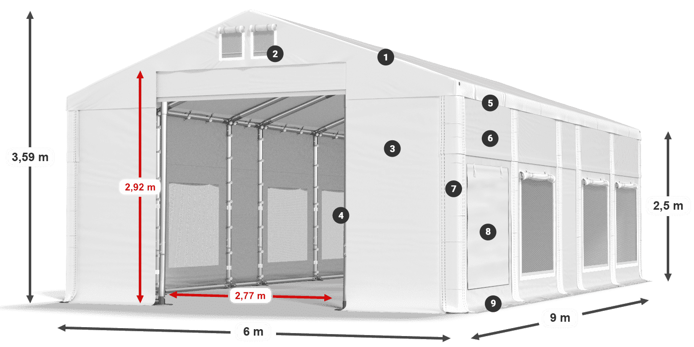Dach: FR 620 PVC Ściany: SD 500 PVC 2.5m legenda