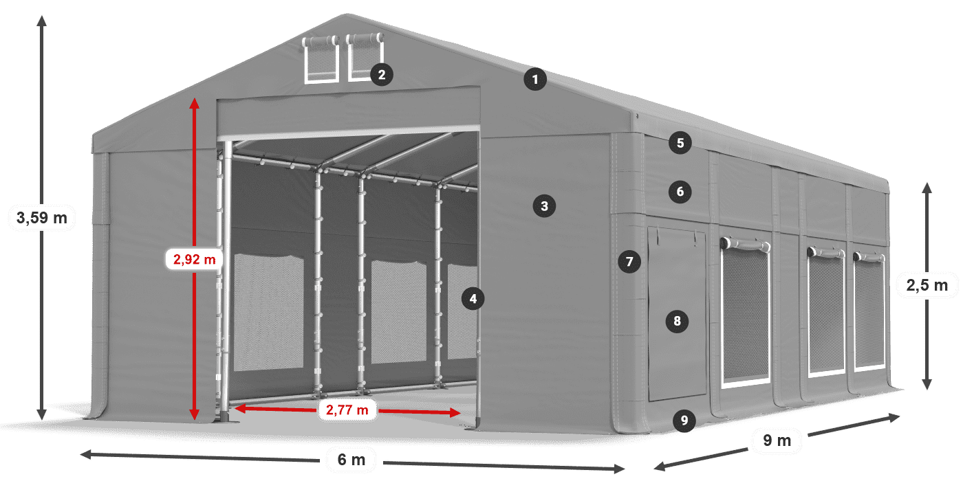 Dach: FR 620 PVC Ściany: SD 500 PVC 2.5m legenda