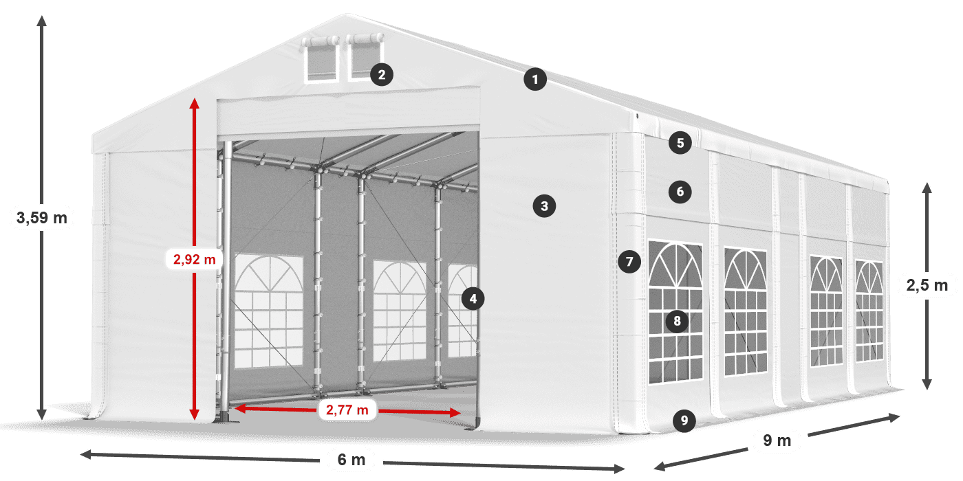 Dach: FR 620 PVC Ściany: SD 500 PVC 2.5m legenda