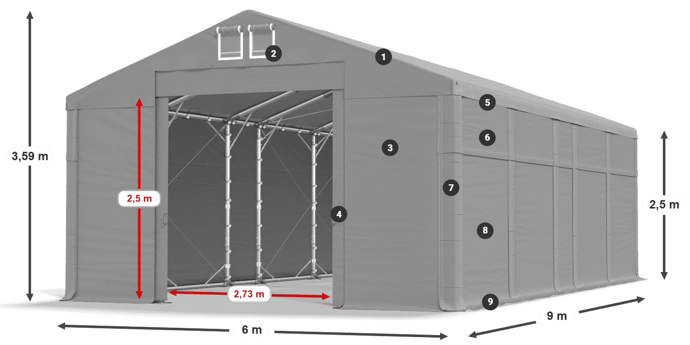 Dach: MS 580 PVC Ściany: FR 620 PVC 2.5m legenda