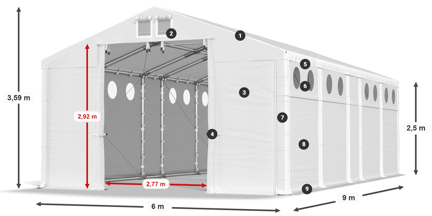 Dach: MS 580 PVC Ściany: FR O 620 PVC 2.5m legenda